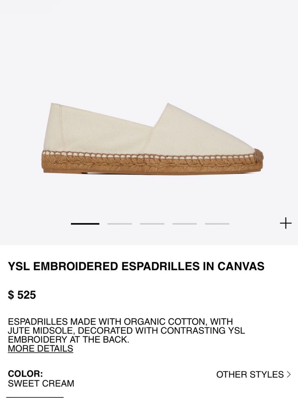 NEW IN BOX Yves Saint Laurent White Canvas Espadrilles with Natural Jute Sole